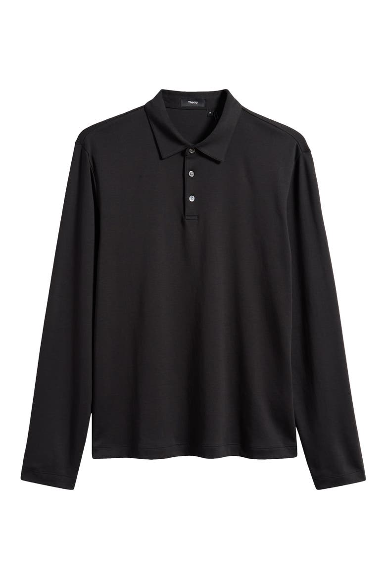 Long Sleeve Cotton Polo, Alternate, color, BLACK