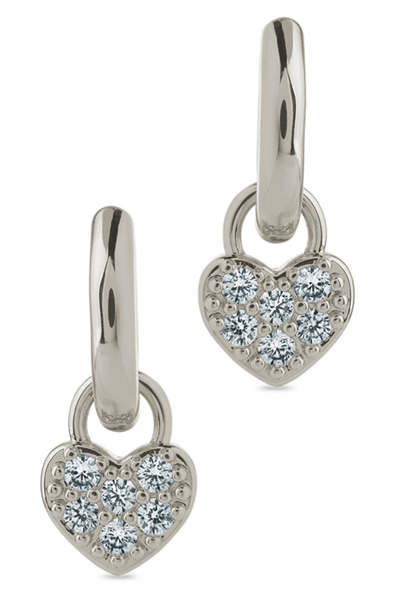 Jeanette Pavé Cubic Zirconia Heart Drop Huggie Hoop Earrings, Alternate, color, SILVER
