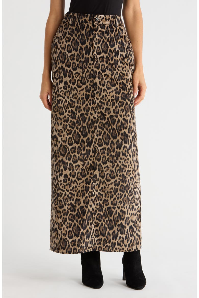 x Sara Walker Samantha Leopard Print Velveteen Maxi Skirt, Main, color, LEOPARD