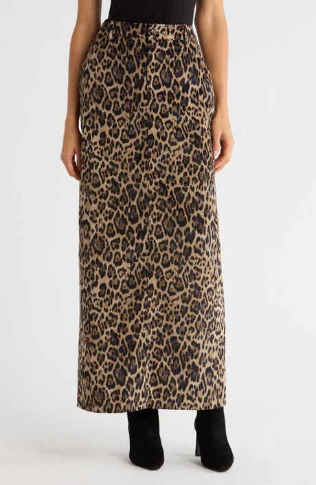 WAYF x Sara Walker Samantha Leopard Print Velveteen Maxi Skirt