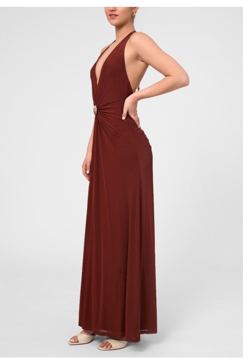 Sabella Mesh Halter Maxi Dress, Alternate, color, Dark Red