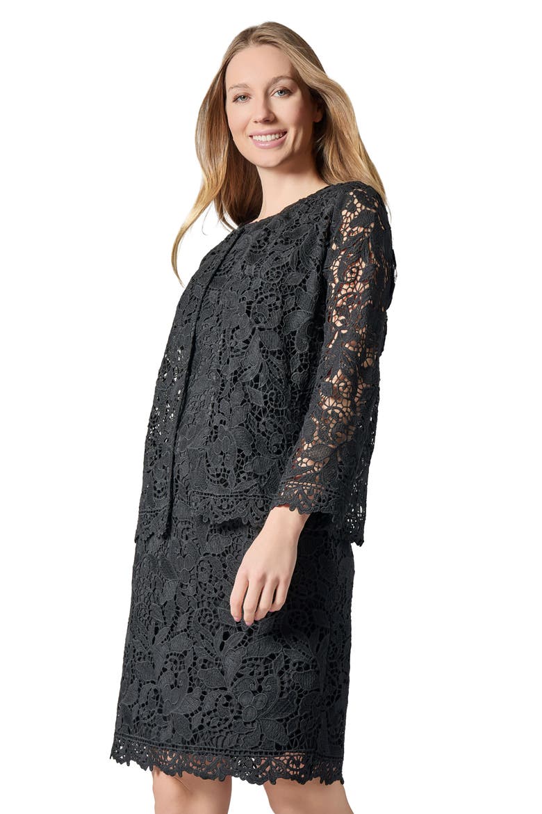 Lace Three Quarter Sleeve Knit Cardigan Sweater, Alternate, color, BLACK