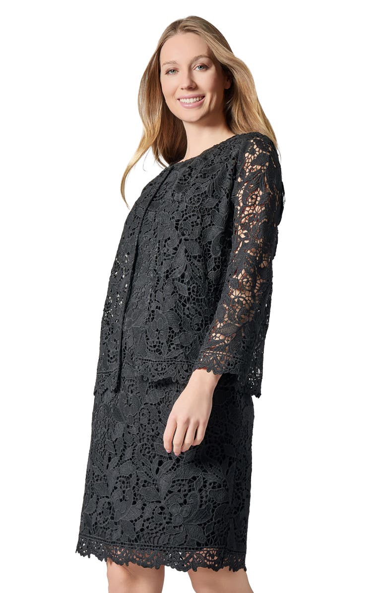 KASPER Lace Three Quarter Sleeve Knit Cardigan Sweater, Alternate, color,