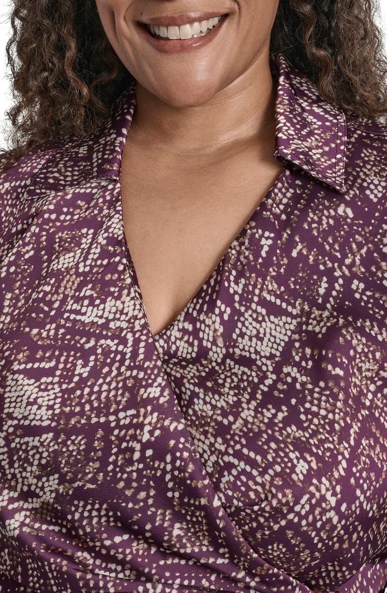 DKNY Long Sleeve Wrap Shirtdress, Alternate, color, Damson Mlt