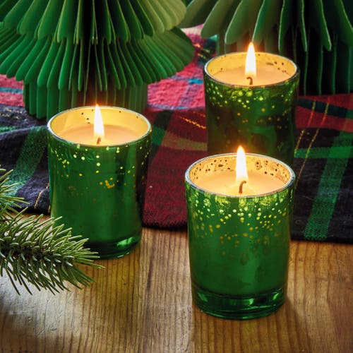 Tag Christmas Fir Mercury Votive Candle In Green