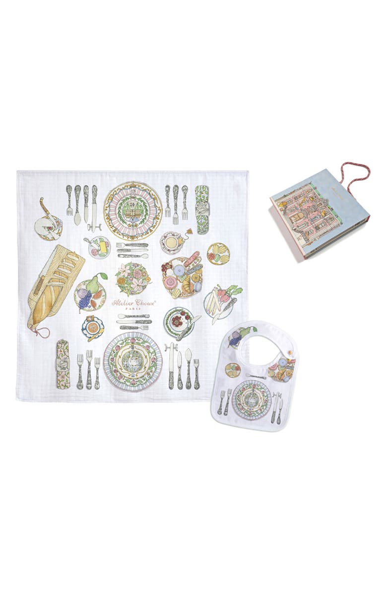 ATELIER CHOUX Bon Appétit Bib & Swaddle Set, Main, color, 