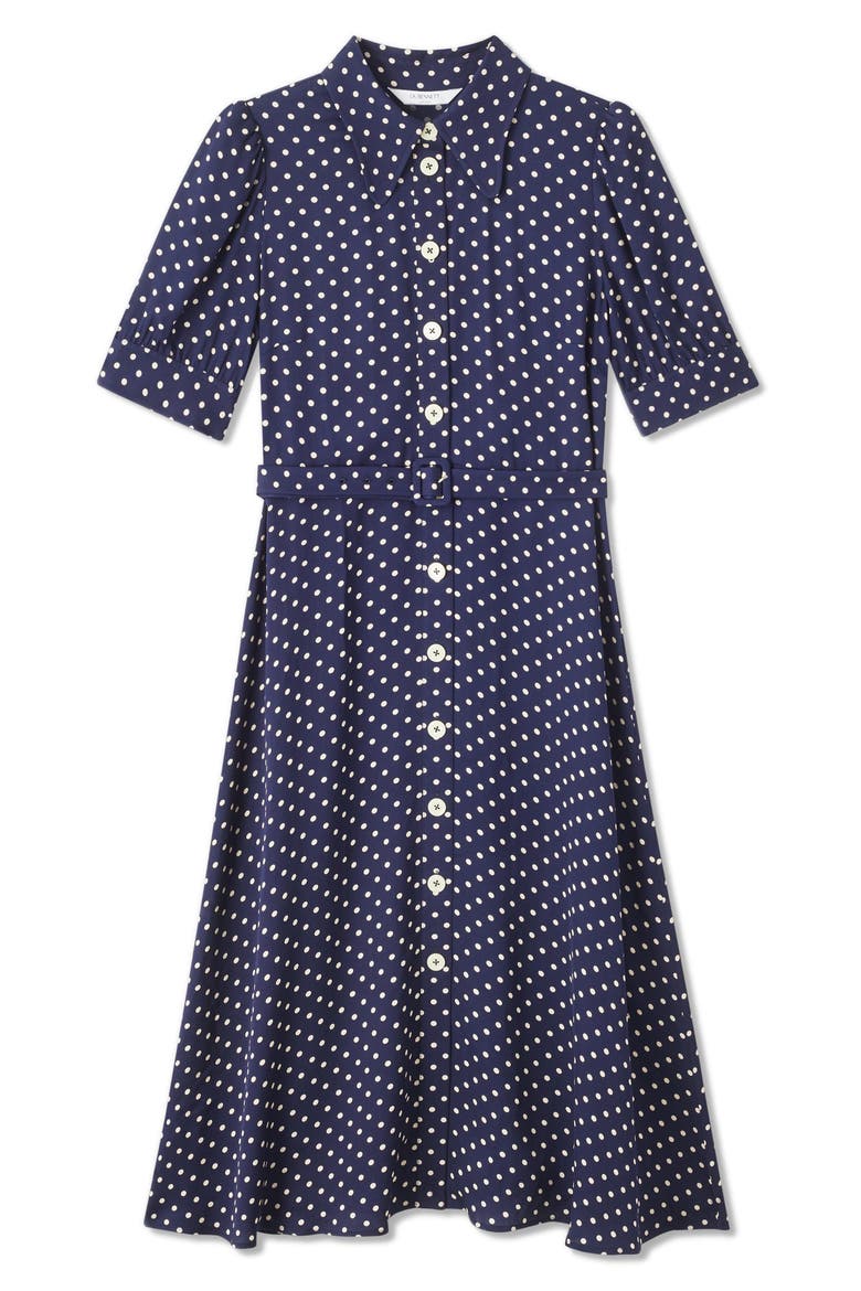 Valerie Spot Midi Shirtdress, Alternate, color, NAVY