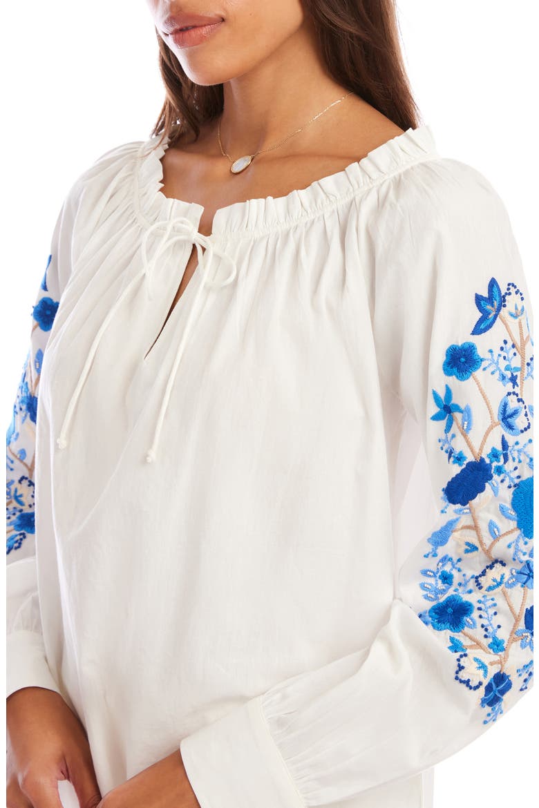 Floral Embroidered Cotton Peasant Top, Alternate, color, WHITE