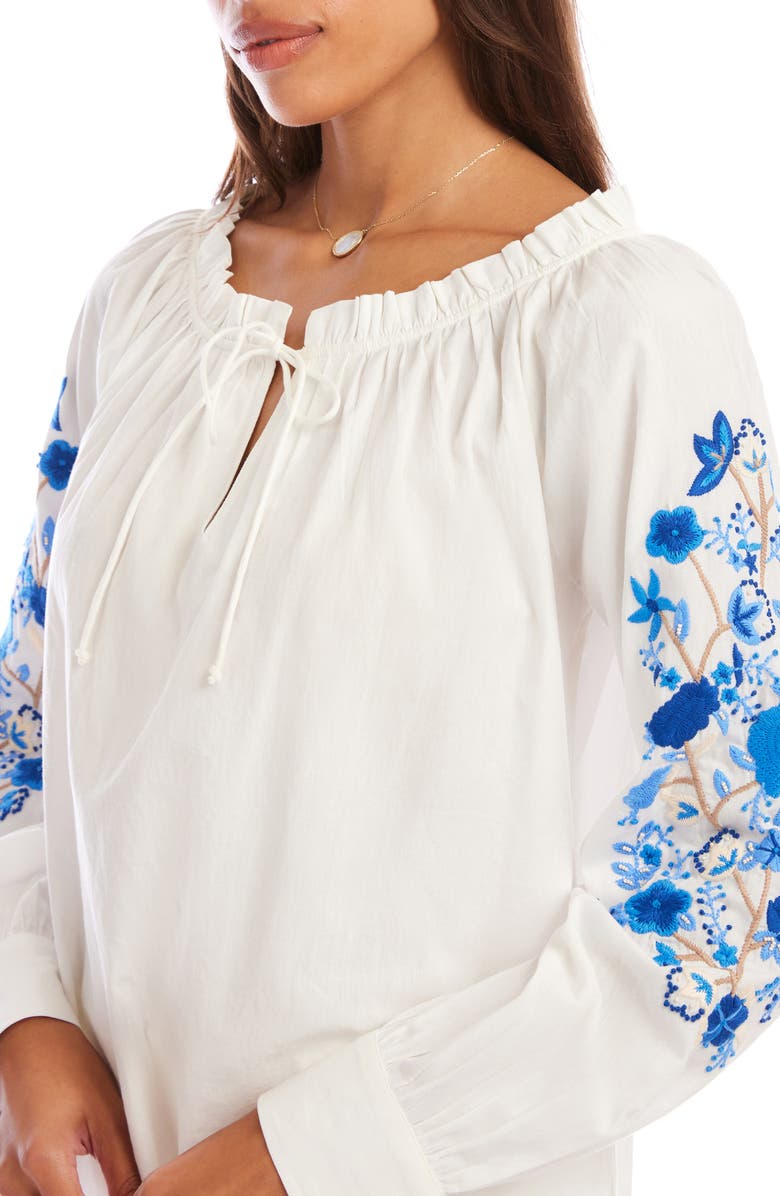 Karen Kane Floral Embroidered Cotton Peasant Top, Alternate, color, White