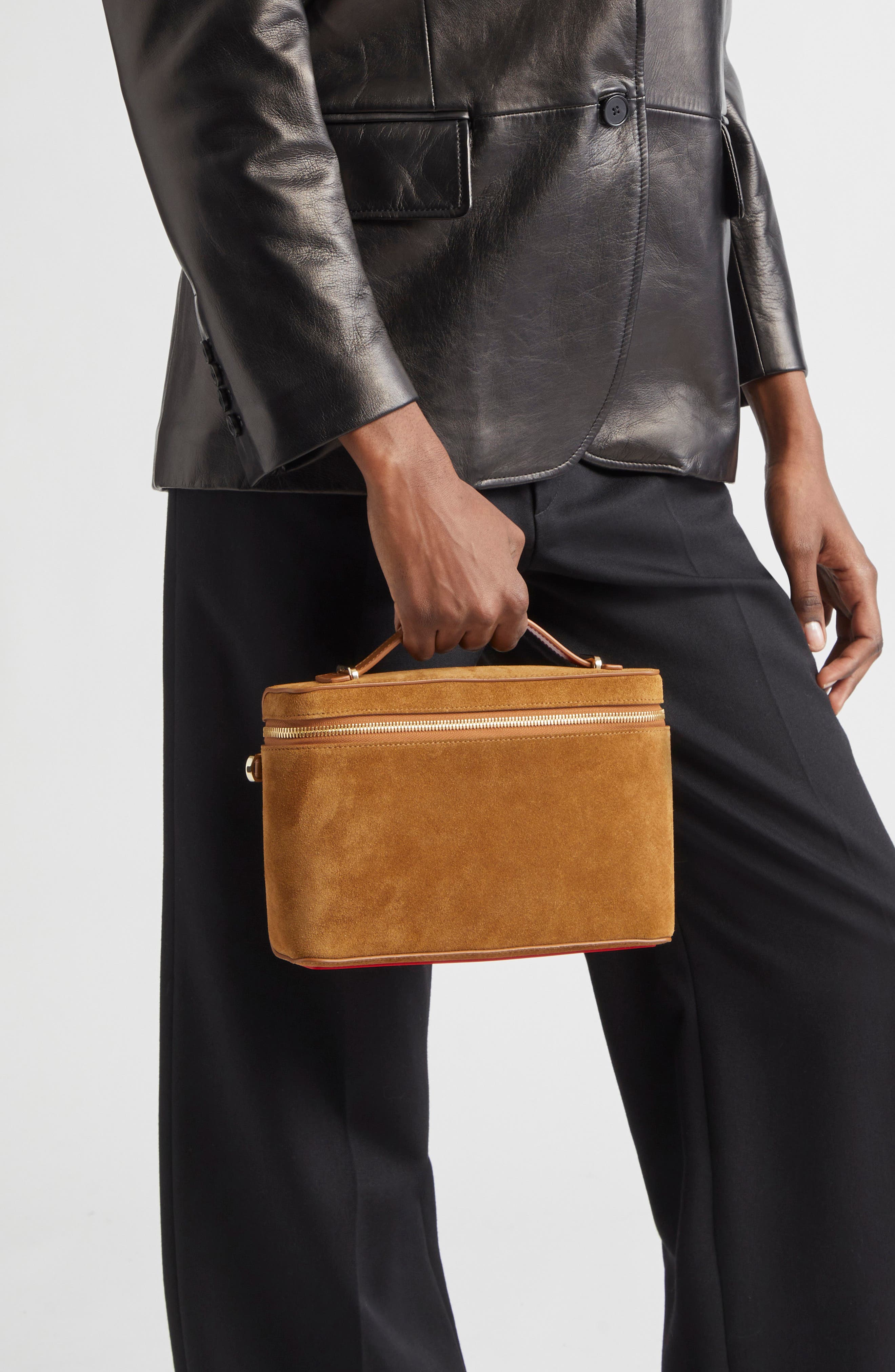 Christian Louboutin Djanis Suede Crossbody Vanity Case, Alternate, color, Rhea