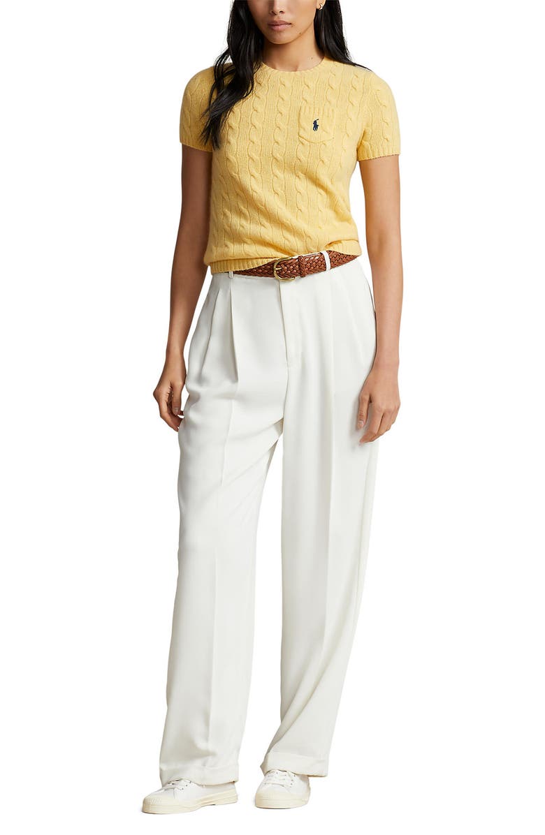 Polo Ralph Lauren Short Sleeve Wool & Cashmere Cable Knit Sweater, Alternate, color,