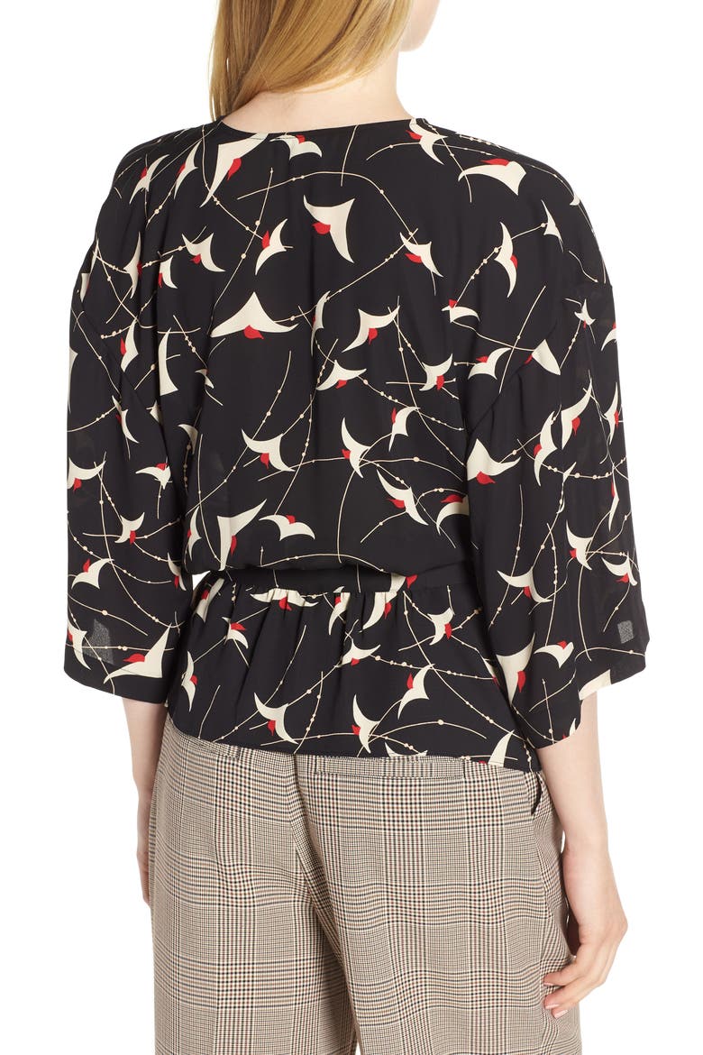 Wrap Blouse, Alternate, color, BLACK SUMMER BIRD
