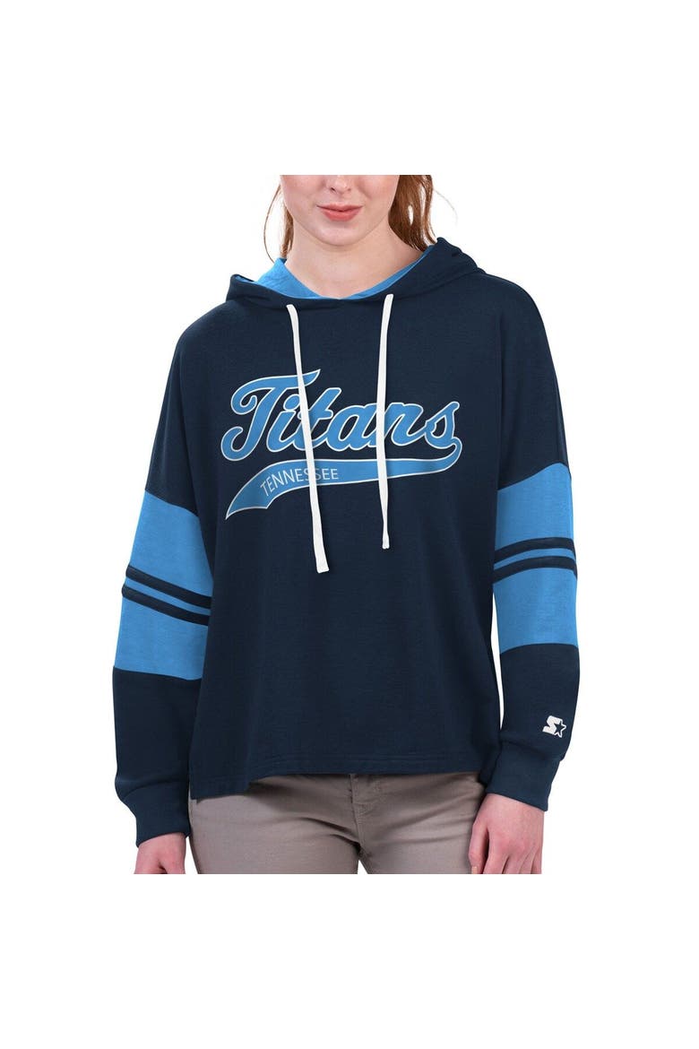 Women's Starter Navy Tennessee Titans Bump And Run Long Sleeve Hoodie T-Shirt, Main, color, Navy