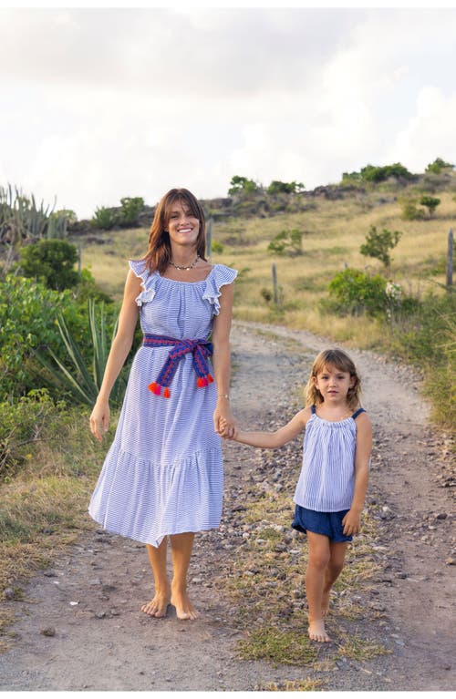 Mer St. Barth Colette Girl's Top And Short Set Marine Stripe In Blue