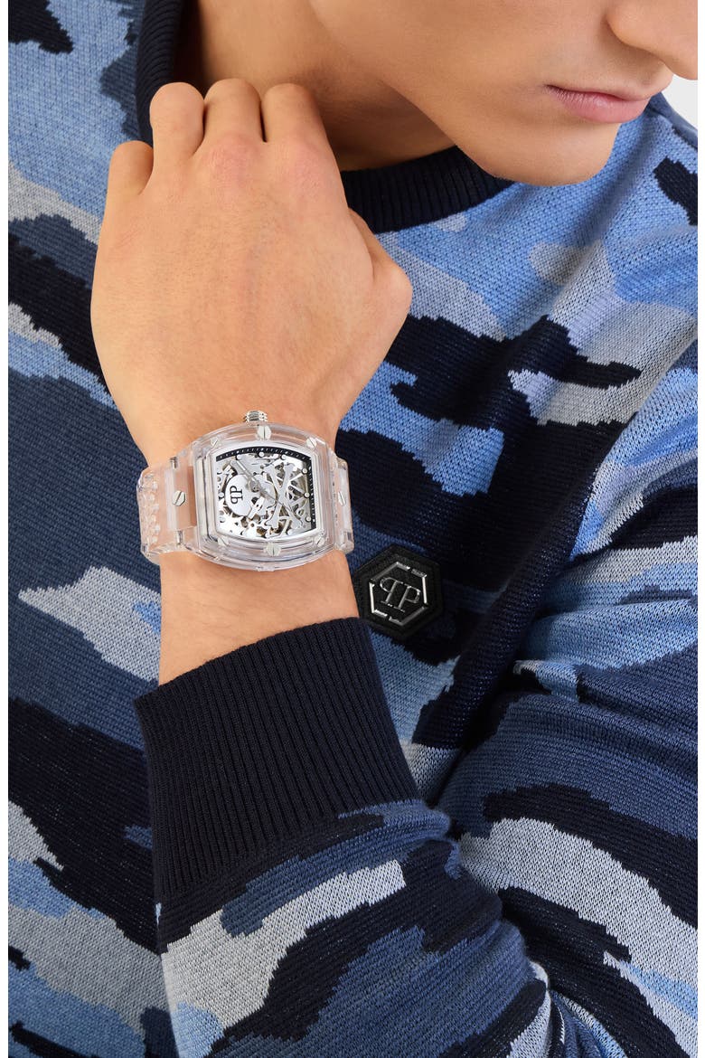 The $keleton Silicone Strap Watch, 38mm, Alternate, color, TRANSPARENT BIO NYLON