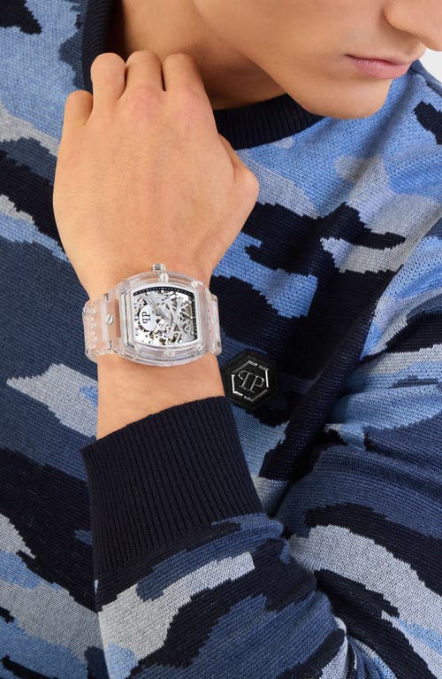 Philipp Plein Men's Automatic Skeleton Transparent Tpu Strap Watch 44x56mm In Transparent Bio Nylon