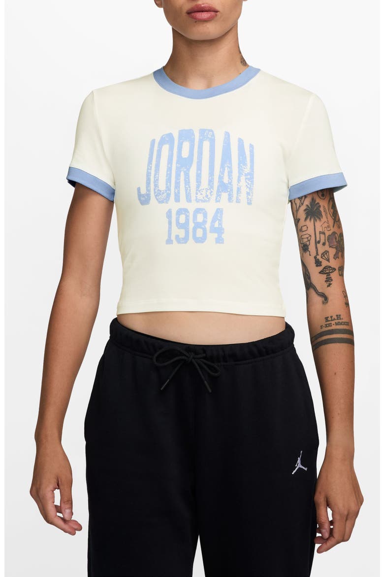 GFX Slim Fit Crop Graphic Ringer T-Shirt, Main, color, SAIL