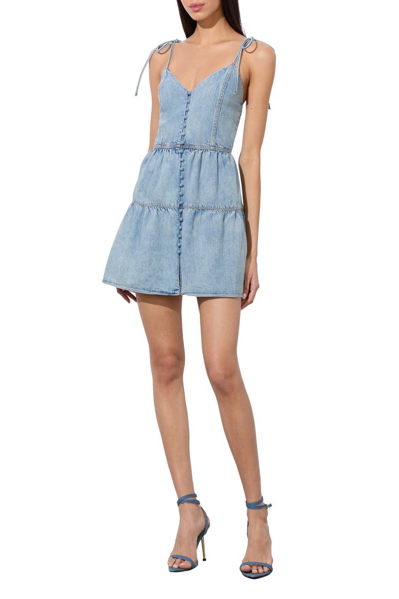 Shanti Button Front Tiered Denim Minidress, Alternate, color, AMELIA BLUE