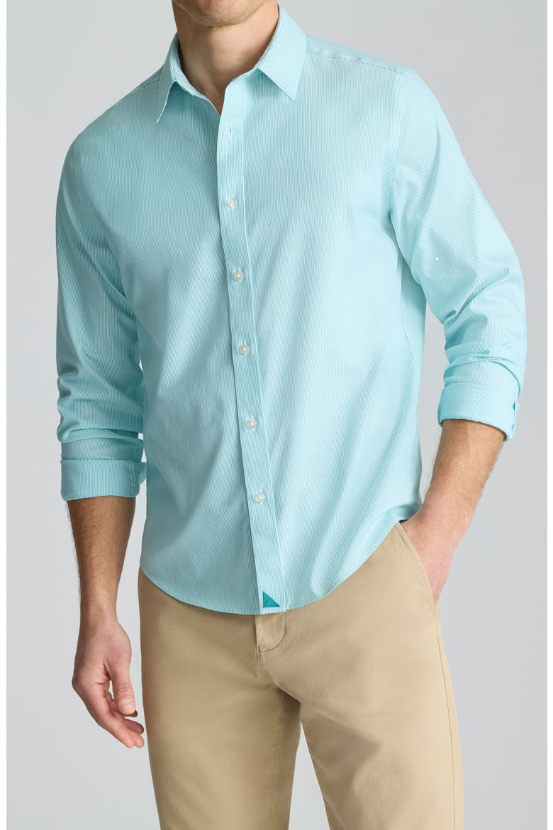 Bordeaux Pinstripe Wrinkle Free Cotton Button-Up Shirt, Main, color, BALTIC