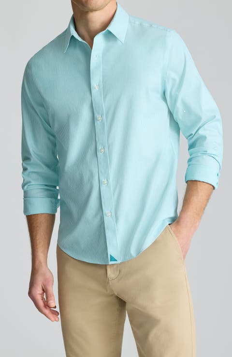 Bordeaux Pinstripe Wrinkle Free Cotton Button-Up Shirt