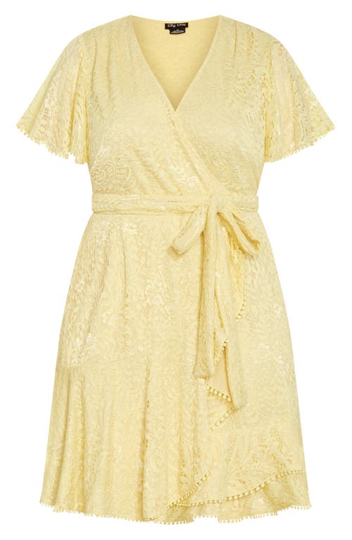 City Chic Sweat Lace Wrap Dress In Buttercup