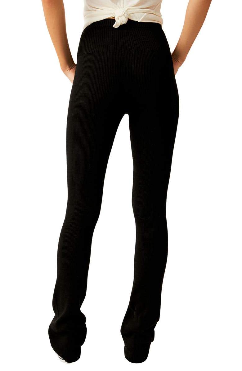 Free People Golden Hour High Waist Rib Pants, Alternate, color, Black