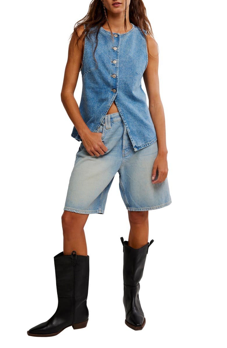 Free People Aimee Denim Vest, Alternate, color, Ultra Light Beam