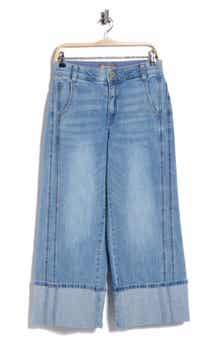 High Waisted Cuffed Crop Wide Leg Jeans
