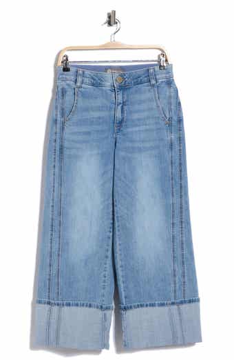 High Waisted Cuffed Crop Wide Leg Jeans