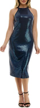 bebe Disco Dot Halter Neck Body-Con Dress