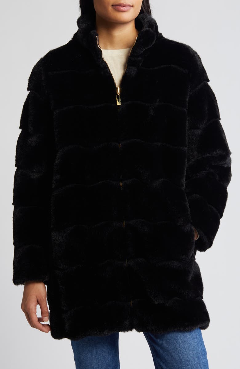 Via Spiga Wavy Reversible Faux Fur Quilted Coat, Main, color,