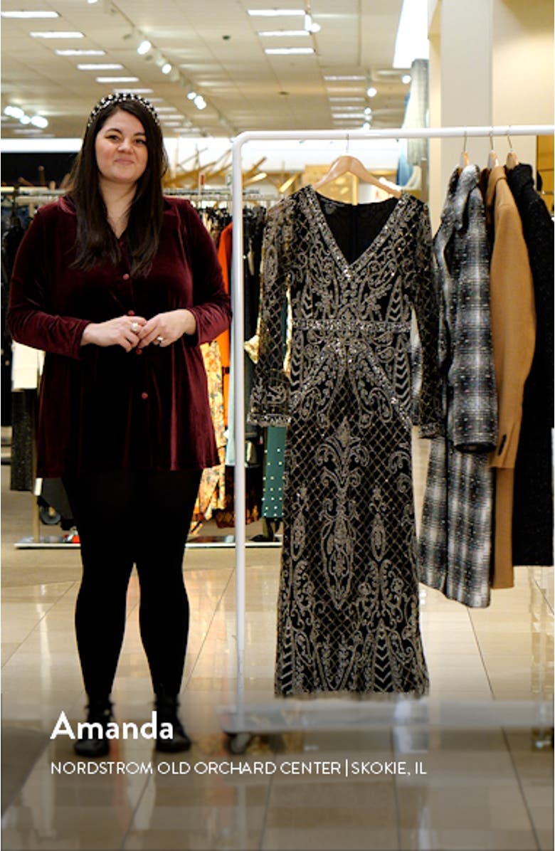 Beaded Long Sleeve Gown, sales video thumbnail