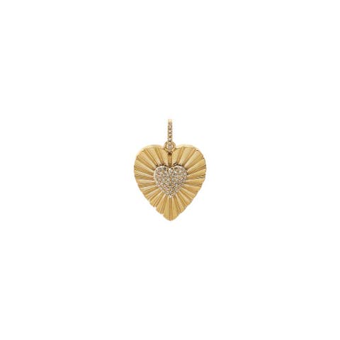 Diamond Heart Ridged Large Charm 14K