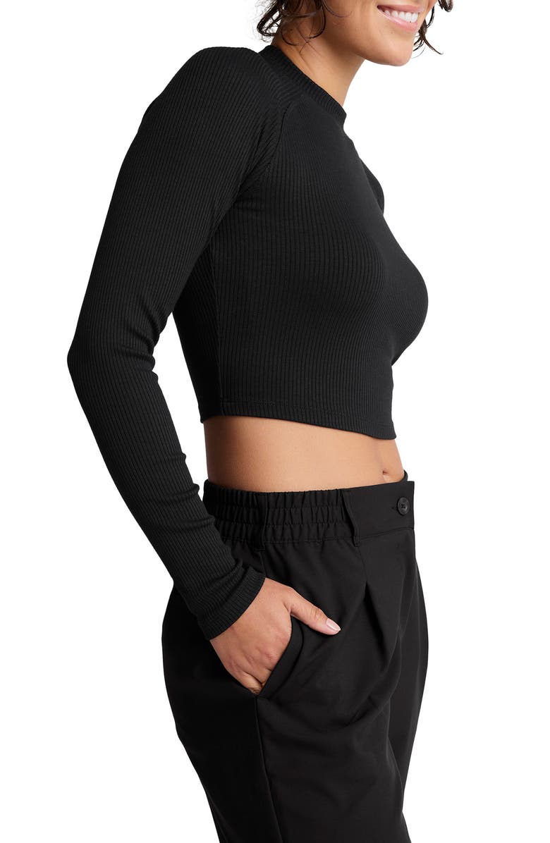Beyond Yoga Contours Rib Mock Neck Crop Top, Alternate, color, Black