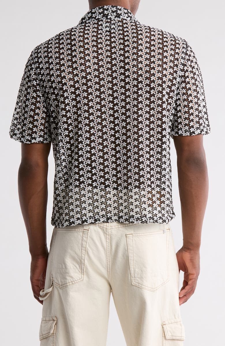 PacSun Rumi Oversize Open Knit Camp Shirt, Alternate, color, Black/ White