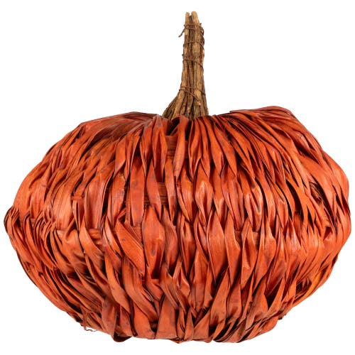 Northlight Woven Rattan Fall Harvest Pumpkin Decoration In Orange