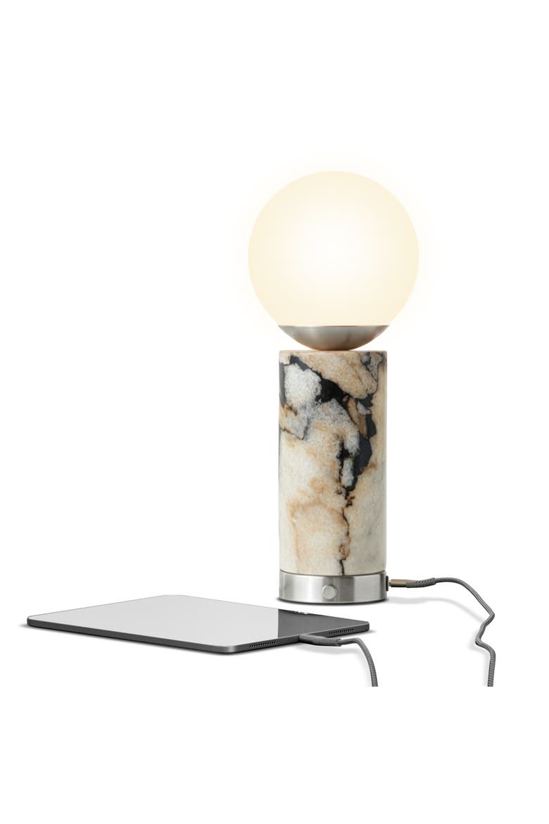 Aspen 11" Led Marble Table Lamp With Frosted Glass Globe Shade And Charging Usb Port, Main, color, Brushed Nickel