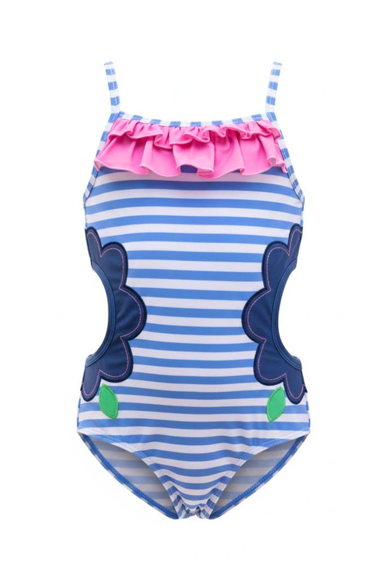 Nautical Blossom Stripe One-Piece Swimsuit, Main, color, Blue