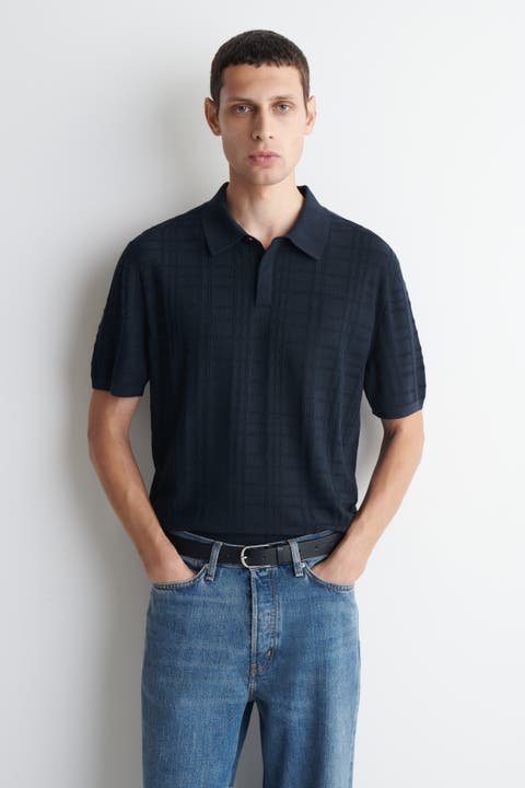Checked Jacquard-knit Polo Shirt