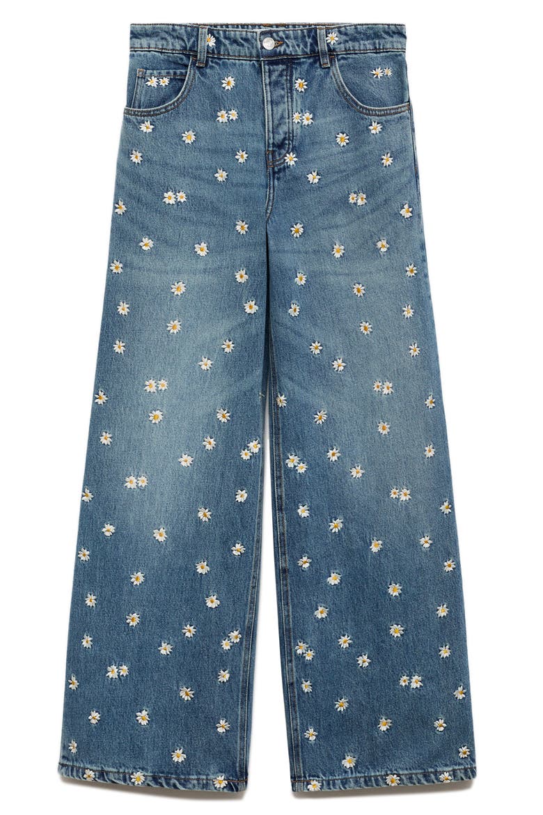 Massy Daisy Embroidered Wide Leg Jeans, Alternate, color, MEDIUM BLUE