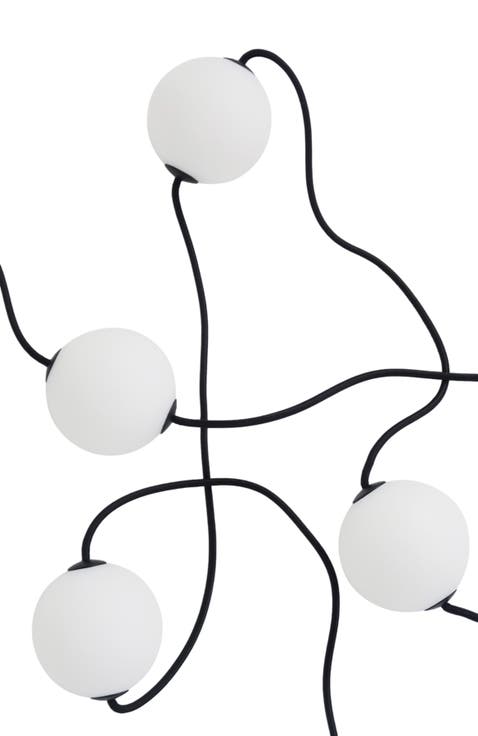 30 ft, 10‑light Plug‑In Water‑Resistant LED Outdoor String Lights, White Frosted Plastic Orb Patented Design