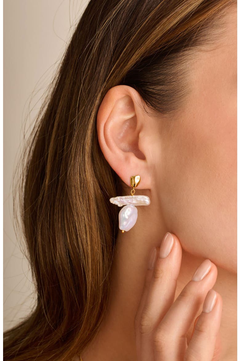 Sol Pearl Earrings, Alternate, color, Gold