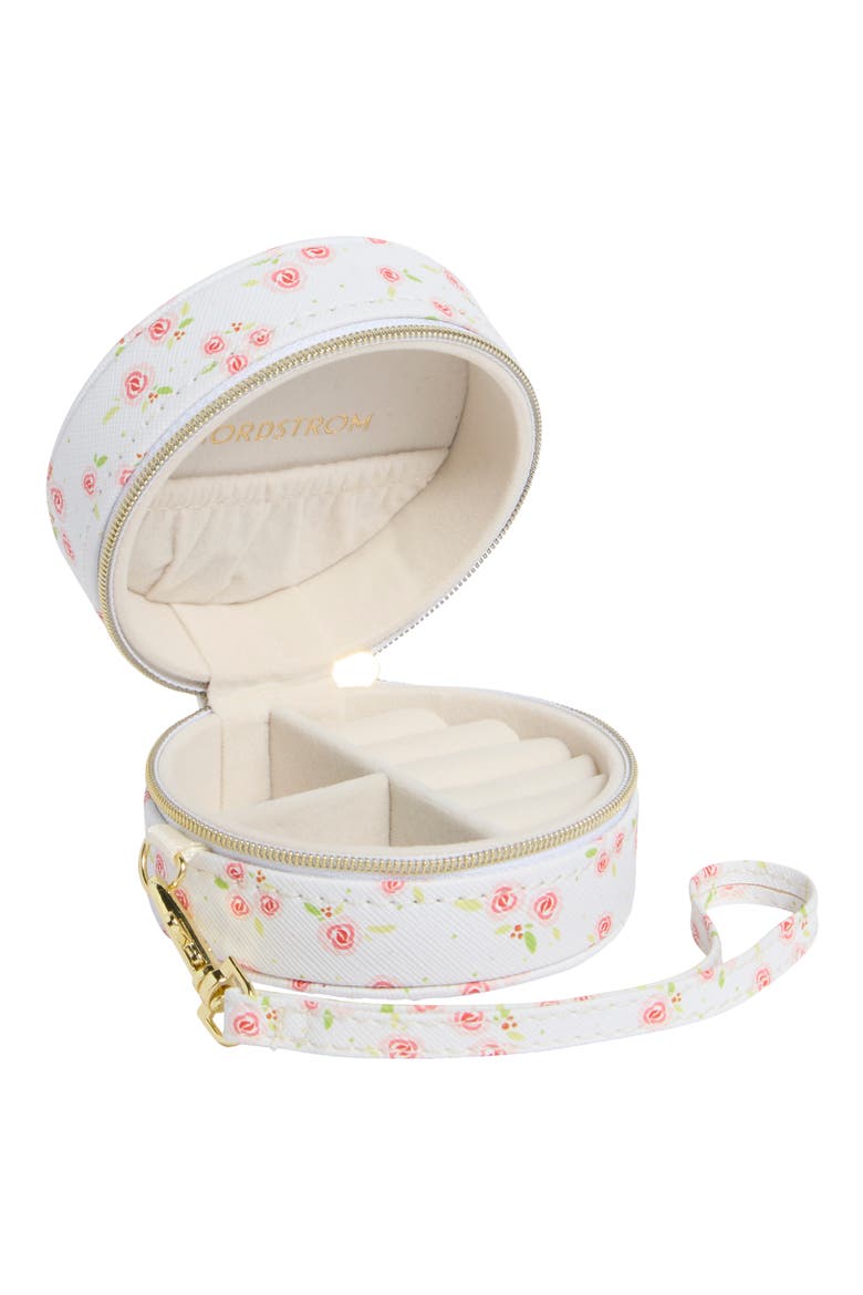Mini Round Jewelry Box, Alternate, color, WHITE- PINK MULTI ROSES