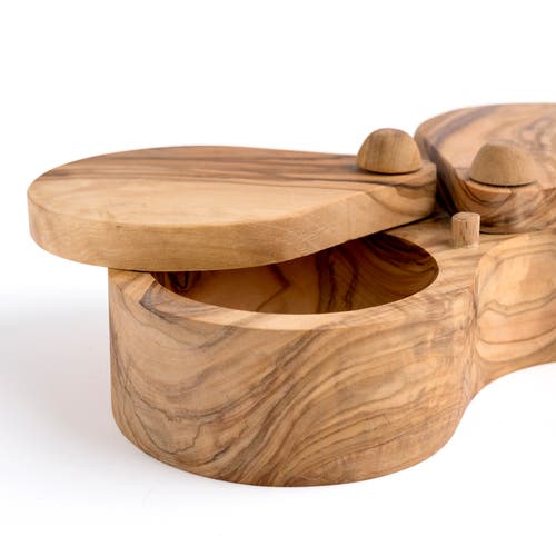 Berard France Olive Wood Double Salt Keeper And Spice Box In Brown