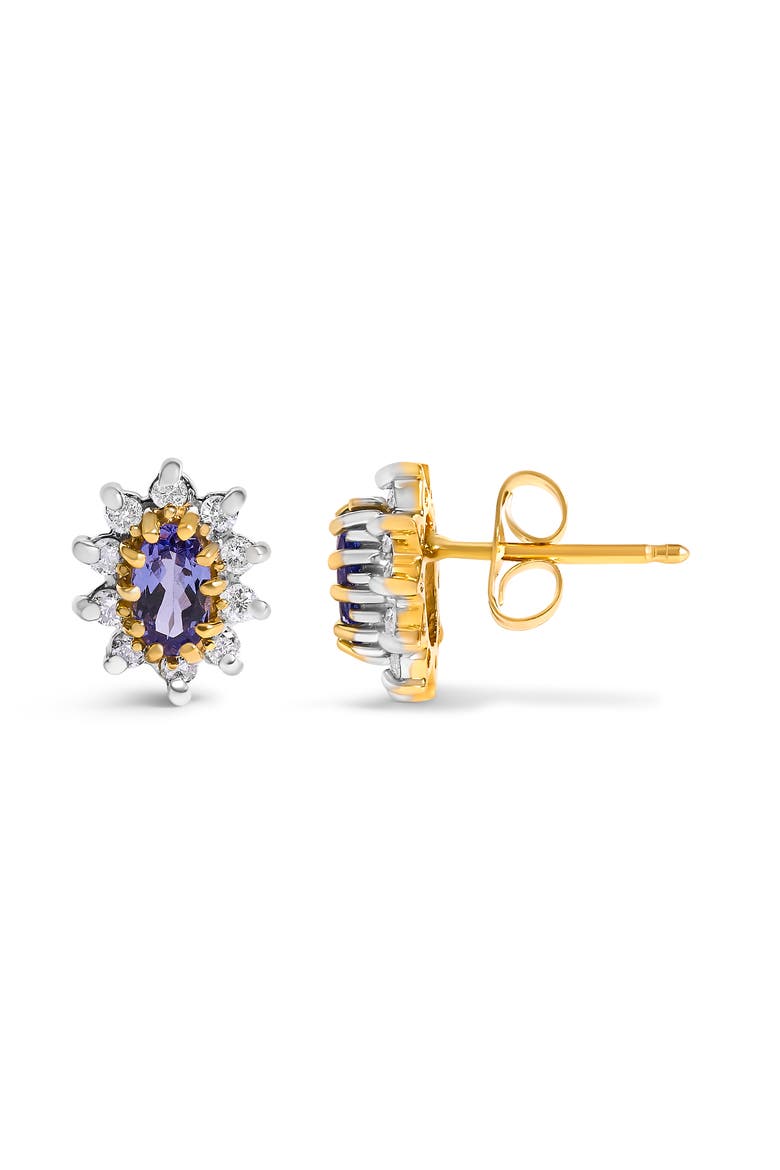 14K Yellow Gold 1/4 Cttw Diamond andTanzanite Halo Stud Earrings, Alternate, color, Yellow