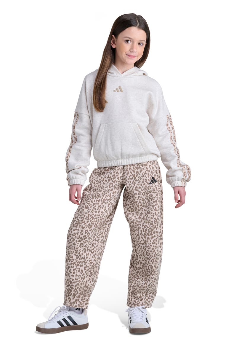 Kids' Animal Print Barrel Leg Fleece Pants, Alternate, color, MEDIUM BEIGE