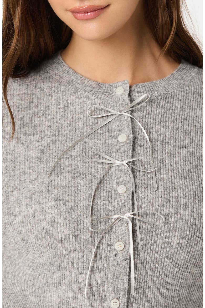 Satin Bow Knit Cardigan, Alternate, color, GREY