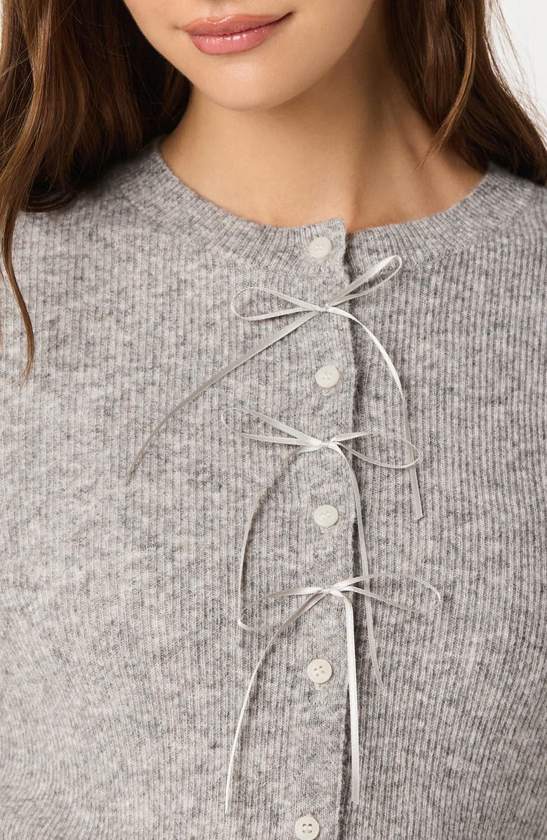 ASTR the Label Satin Bow Knit Cardigan, Alternate, color, Grey