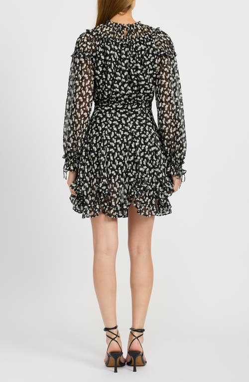 En Saison Genevieve Long Sleeve Chiffon Minidress In Black Gold