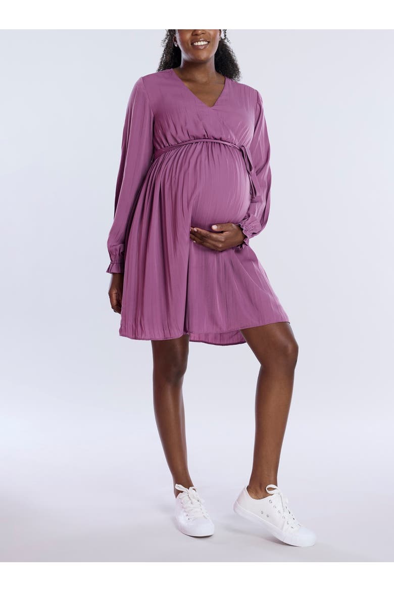 Woven Wrap Long Sleeve Mini Dress, Main, color, Grape Nectar